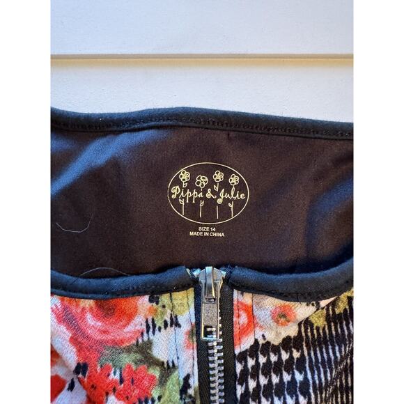 Pippa and Julie Black Plaid Rose Floral Print Dress Big Girls Size 14 - Picture 3 of 4